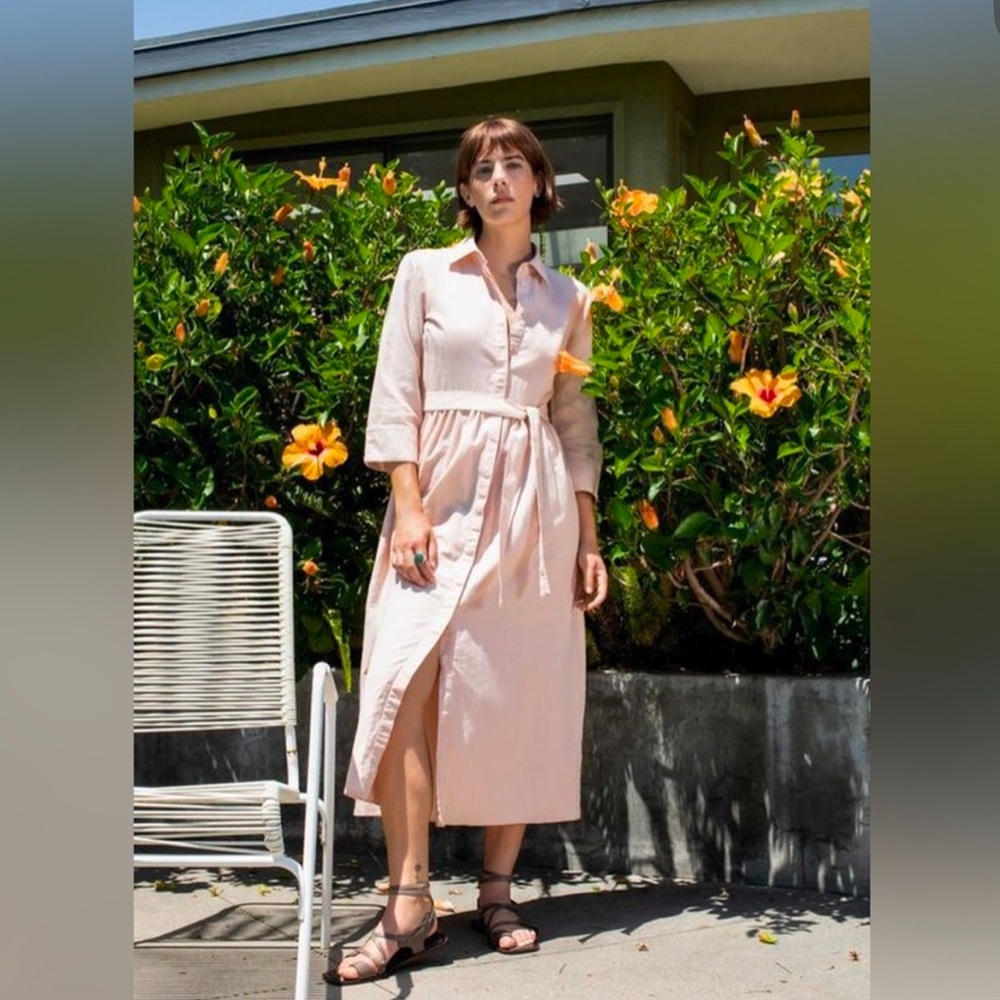 Zara Pale Pink Midi Shirt Dress with Waist Tie